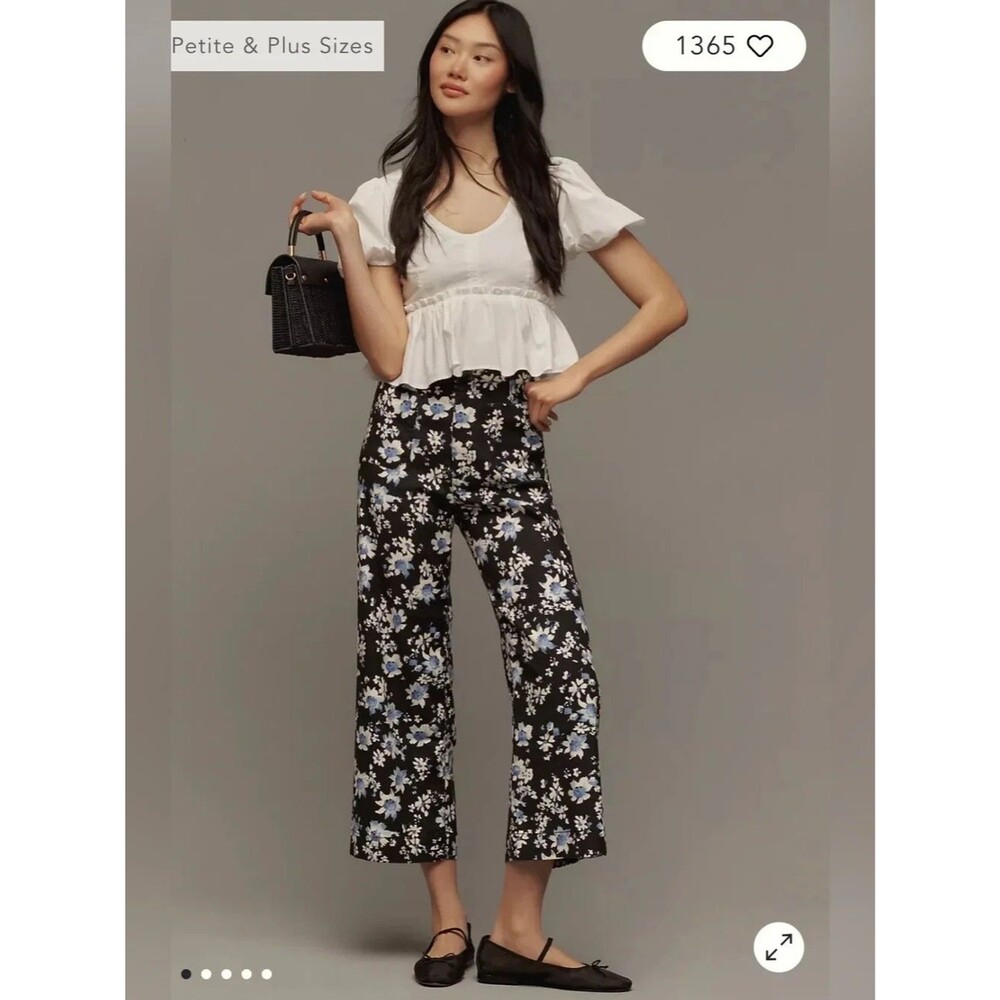 Maeve The Colette Crop Wide-Leg Trouser Linen Floral 26 Cottagecore French Girl